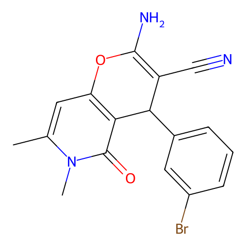 2-amino-4-(3-bromophenyl)-6,7-dimethyl-5-oxo-5,6-dihydro-4H-pyrano[3,2-c]pyridine-3-carbonitrile structure