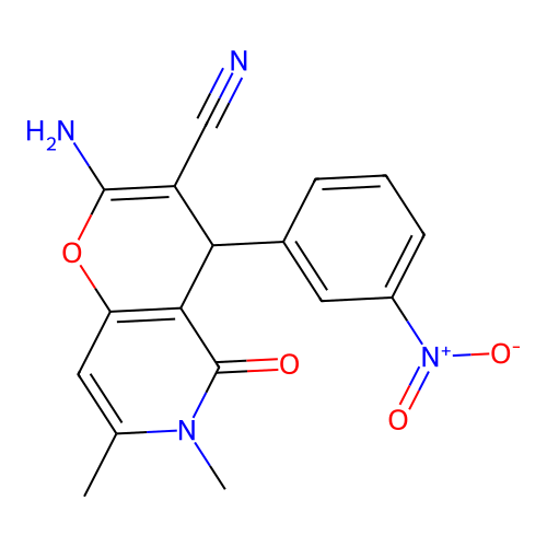 2-amino-6,7-dimethyl-4-(3-nitrophenyl)-5-oxo-5,6-dihydro-4H-pyrano[3,2-c]pyridine-3-carbonitrile structure