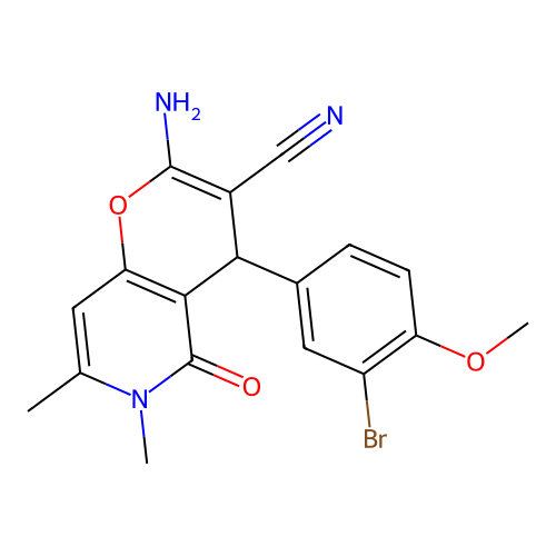 2-amino-4-(3-bromo-4-methoxyphenyl)-6,7-dimethyl-5-oxo-5,6-dihydro-4H-pyrano[3,2-c]pyridine-3-carbonitrile structure