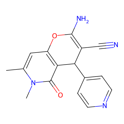 2-amino-6,7-dimethyl-5-oxo-4-(pyridin-4-yl)-5,6-dihydro-4H-pyrano[3,2-c]pyridine-3-carbonitrile structure