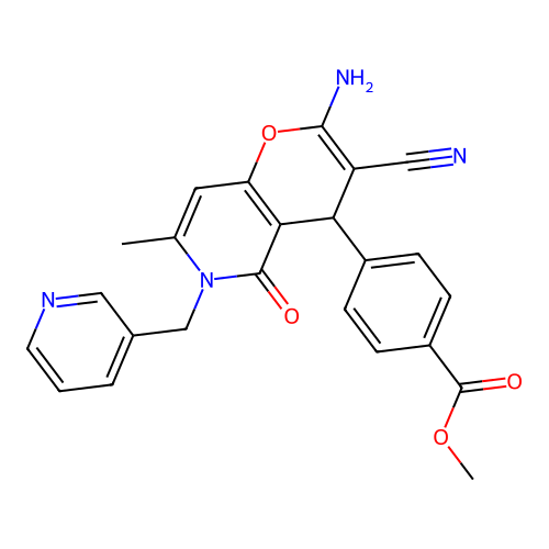 methyl 4-(2-amino-3-cyano-7-methyl-5-oxo-6-(pyridin-3-ylmethyl)-5,6-dihydro-4H-pyrano[3,2-c]pyridin-4-yl)benzoate structure