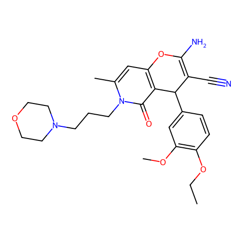 2-amino-4-(4-ethoxy-3-methoxyphenyl)-7-methyl-6-[3-(morpholin-4-yl)propyl]-5-oxo-5,6-dihydro-4H-pyrano[3,2-c]pyridine-3-carbonitrile structure