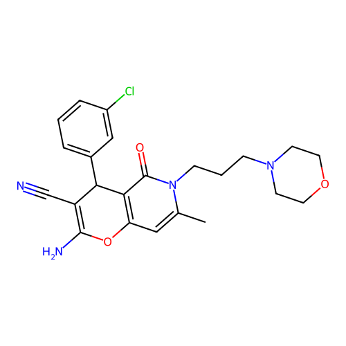 2-amino-4-(3-chlorophenyl)-7-methyl-6-(3-morpholinopropyl)-5-oxo-5,6-dihydro-4H-pyrano[3,2-c]pyridine-3-carbonitrile structure