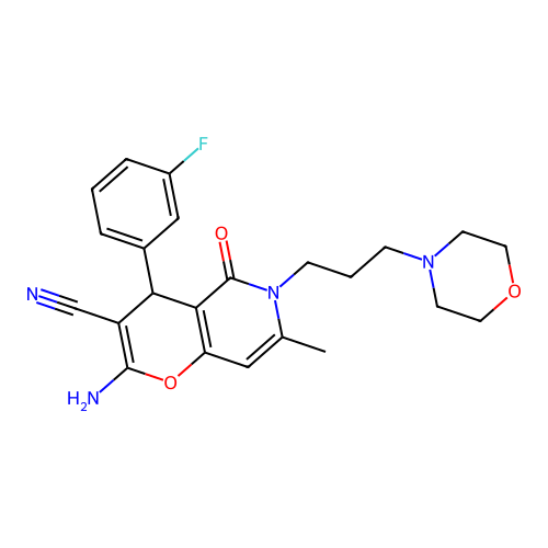 2-amino-4-(3-fluorophenyl)-7-methyl-6-(3-morpholinopropyl)-5-oxo-5,6-dihydro-4H-pyrano[3,2-c]pyridine-3-carbonitrile structure
