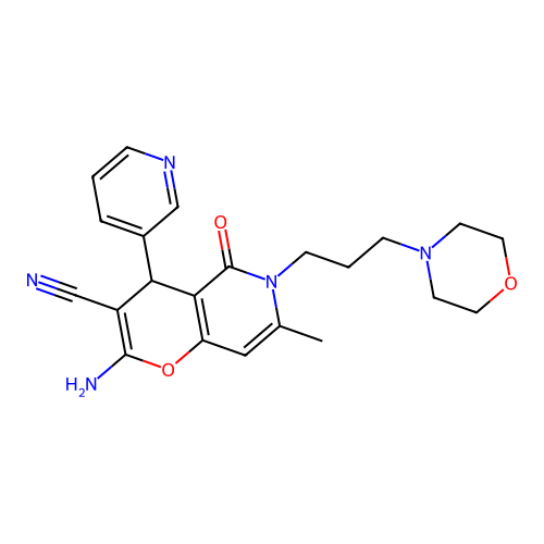 2-amino-7-methyl-6-(3-morpholinopropyl)-5-oxo-4-(pyridin-3-yl)-5,6-dihydro-4H-pyrano[3,2-c]pyridine-3-carbonitrile structure
