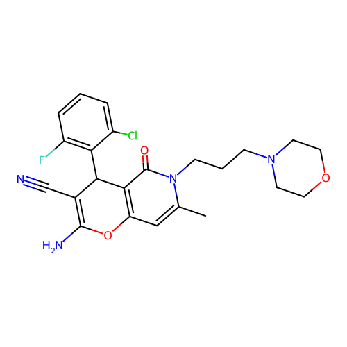 2-amino-4-(2-chloro-6-fluorophenyl)-7-methyl-6-(3-morpholin-4-ylpropyl)-5-oxo-4H-pyrano[3,2-c]pyridine-3-carbonitrile structure