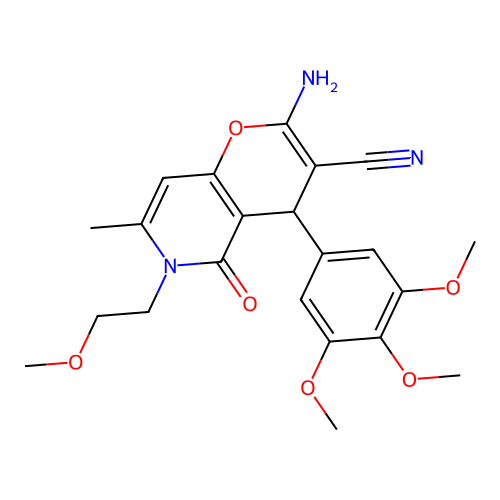 2-amino-6-(2-methoxyethyl)-7-methyl-5-oxo-4-(3,4,5-trimethoxyphenyl)-5,6-dihydro-4H-pyrano[3,2-c]pyridine-3-carbonitrile structure