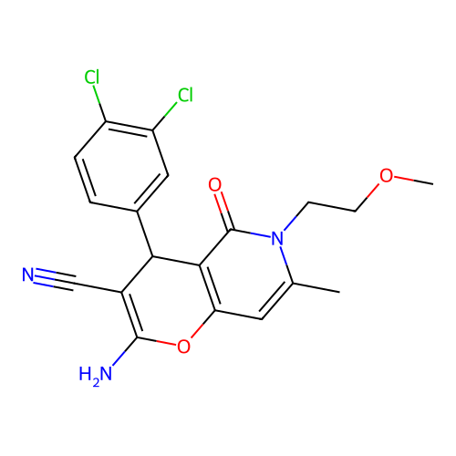 2-amino-4-(3,4-dichlorophenyl)-6-(2-methoxyethyl)-7-methyl-5-oxo-5,6-dihydro-4H-pyrano[3,2-c]pyridine-3-carbonitrile structure