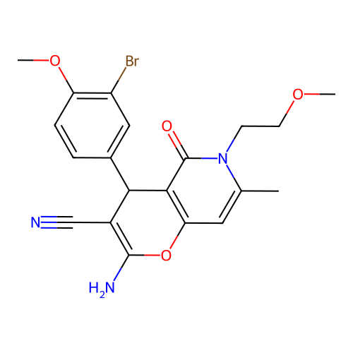 2-amino-4-(3-bromo-4-methoxyphenyl)-6-(2-methoxyethyl)-7-methyl-5-oxo-5,6-dihydro-4H-pyrano[3,2-c]pyridine-3-carbonitrile structure