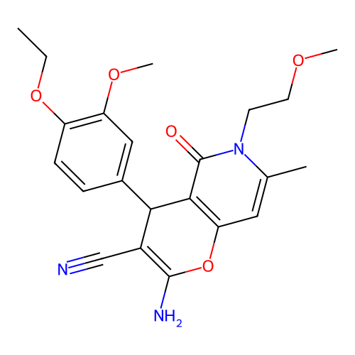 2-amino-4-(4-ethoxy-3-methoxyphenyl)-6-(2-methoxyethyl)-7-methyl-5-oxo-5,6-dihydro-4H-pyrano[3,2-c]pyridine-3-carbonitrile structure
