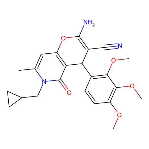 2-amino-6-(cyclopropylmethyl)-7-methyl-5-oxo-4-(2,3,4-trimethoxyphenyl)-5,6-dihydro-4H-pyrano[3,2-c]pyridine-3-carbonitrile structure