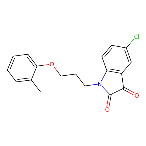 5-chloro-1-[3-(2-methylphenoxy)propyl]-1H-indole-2,3-dione structure