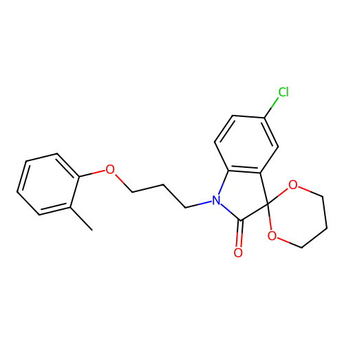 5'-Chloro-1'-[3-(2-methylphenoxy)propyl]spiro[1,3-dioxane-2,3'-indole]-2'-one structure