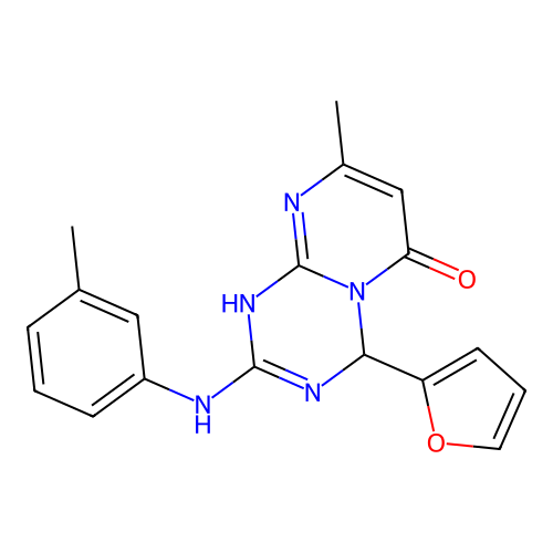 4-(furan-2-yl)-8-methyl-2-[(3-methylphenyl)amino]-1,4-dihydro-6H-pyrimido[1,2-a][1,3,5]triazin-6-one structure