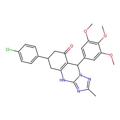 6-(4-chlorophenyl)-2-methyl-9-(3,4,5-trimethoxyphenyl)-5,6,7,9-tetrahydro-[1,2,4]triazolo[5,1-b]quinazolin-8(4H)-one structure