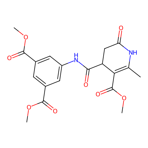 dimethyl 5-({[5-(methoxycarbonyl)-6-methyl-2-oxo-1,2,3,4-tetrahydropyridin-4-yl]carbonyl}amino)benzene-1,3-dicarboxylate structure