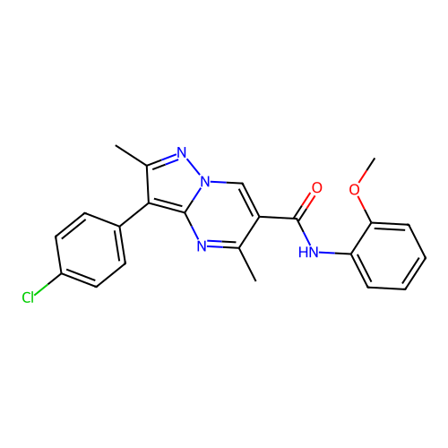 3-(4-chlorophenyl)-N-(2-methoxyphenyl)-2,5-dimethylpyrazolo[1,5-a]pyrimidine-6-carboxamide structure