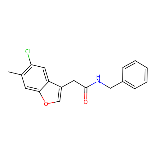 N-benzyl-2-(5-chloro-6-methyl-1-benzofuran-3-yl)acetamide structure