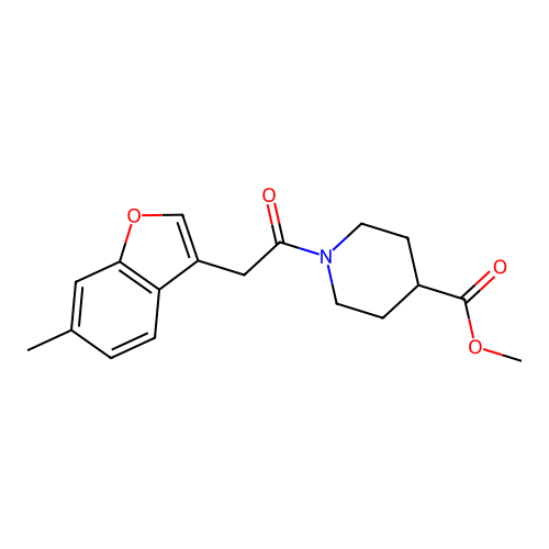 Methyl 1-[(6-methyl-1-benzofuran-3-yl)acetyl]piperidine-4-carboxylate structure