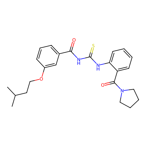 3-(3-Methylbutoxy)-N-{[2-(pyrrolidine-1-carbonyl)phenyl]carbamothioyl}benzamide structure