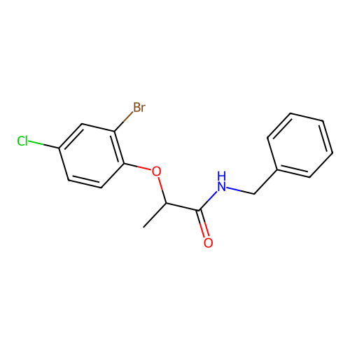 N-benzyl-2-(2-bromo-4-chlorophenoxy)propanamide structure