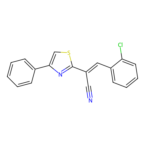 (E)-3-(2-chlorophenyl)-2-(4-phenylthiazol-2-yl)acrylonitrile structure