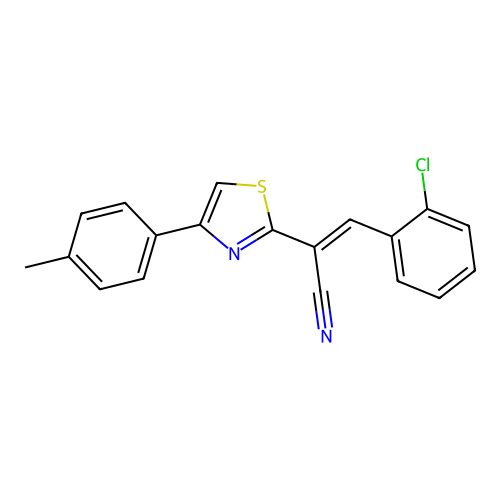 (2E)-3-(2-chlorophenyl)-2-[4-(4-methylphenyl)-1,3-thiazol-2-yl]prop-2-enenitrile structure