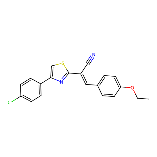 (E)-2-[4-(4-chlorophenyl)-1,3-thiazol-2-yl]-3-(4-ethoxyphenyl)prop-2-enenitrile structure