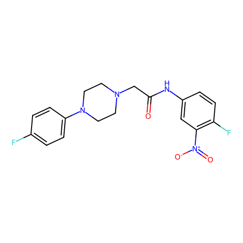 N-(4-fluoro-3-nitrophenyl)-2-[4-(4-fluorophenyl)piperazino]acetamide structure