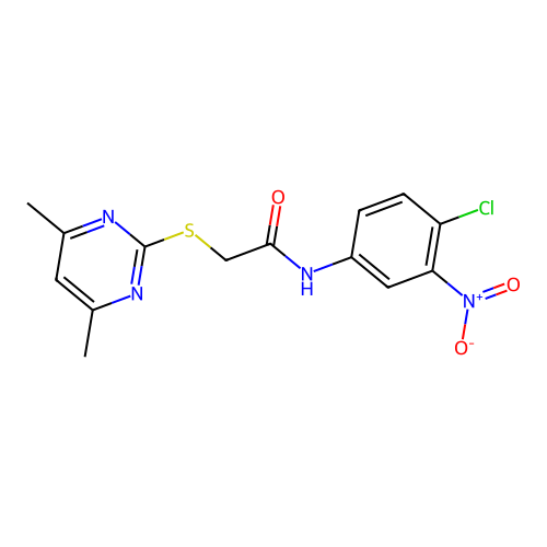N-(4-chloro-3-nitrophenyl)-2-[(4,6-dimethyl-2-pyrimidinyl)sulfanyl]acetamide structure