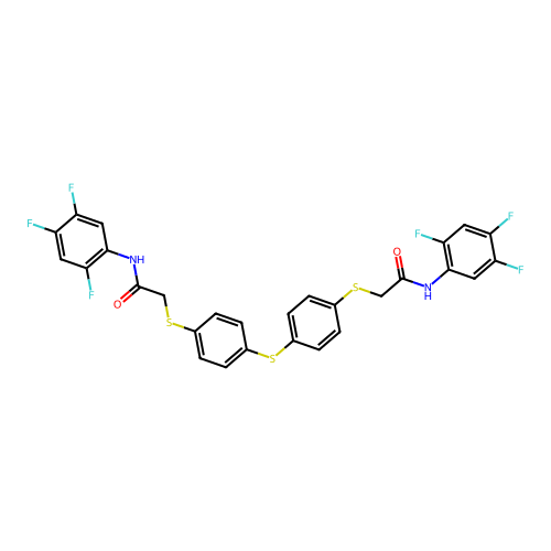 2-({4-[(4-{[2-oxo-2-(2,4,5-trifluoroanilino)ethyl]sulfanyl}phenyl)sulfanyl]phenyl}sulfanyl)-N-(2,4,5-trifluorophenyl)acetamide structure