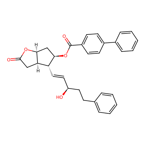 rel-(3AR,4R,5R,6aS)-4-((R,E)-3-hydroxy-5-phenylpent-1-en-1-yl)-2-oxohexahydro-2H-cyclopenta[b]furan-5-yl [1,1'-biphenyl]-4-carboxylate structure