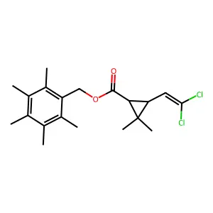 Cyclopropanecarboxylic acid, 3-(2,2-dichloroethenyl)-2,2-dimethyl-, (pentamethylphenyl)methyl ester, trans- structure