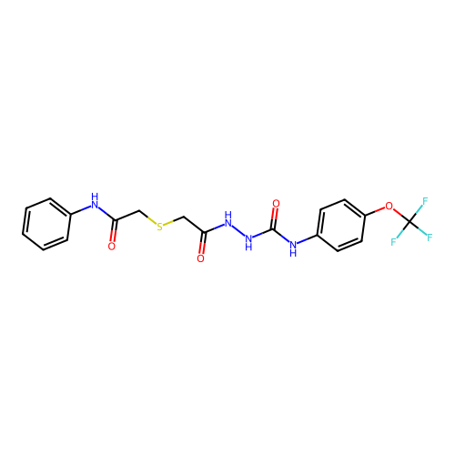 2-(2-((2-Oxo-2-(phenylamino)ethyl)thio)acetyl)-N-(4-(trifluoromethoxy)phenyl)hydrazinecarboxamide structure