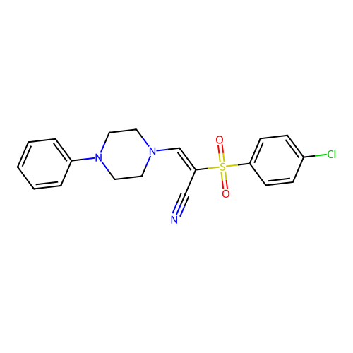 (E)-2-(4-chlorophenyl)sulfonyl-3-(4-phenylpiperazin-1-yl)prop-2-enenitrile structure