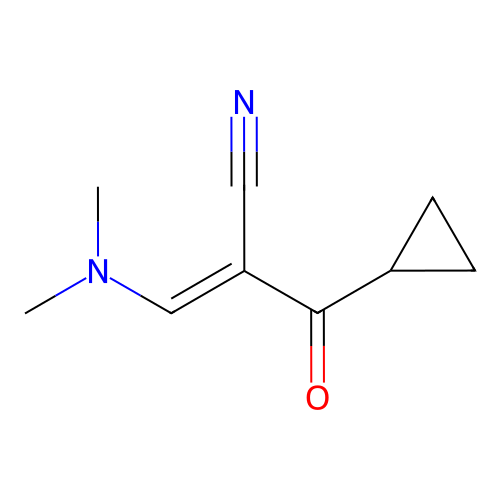 (E)-2-(cyclopropanecarbonyl)-3-(dimethylamino)prop-2-enenitrile structure