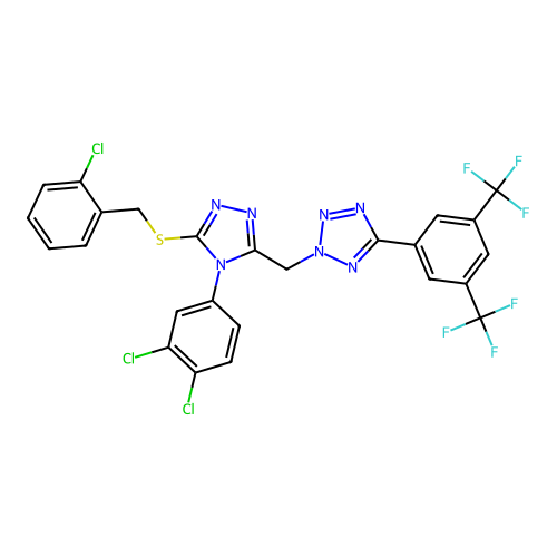 5-[3,5-Bis(trifluoromethyl)phenyl]-2-[[5-[[(2-chlorophenyl)methyl]thio]-4-(3,4-dichlorophenyl)-4H-1,2,4-triazol-3-yl]methyl]-2H-tetrazole structure