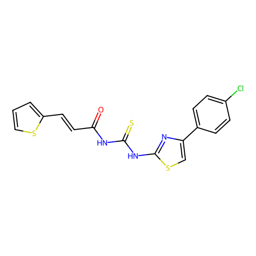 N-[[4-(4-chlorophenyl)-1,3-thiazol-2-yl]carbamothioyl]-3-thiophen-2-ylprop-2-enamide structure