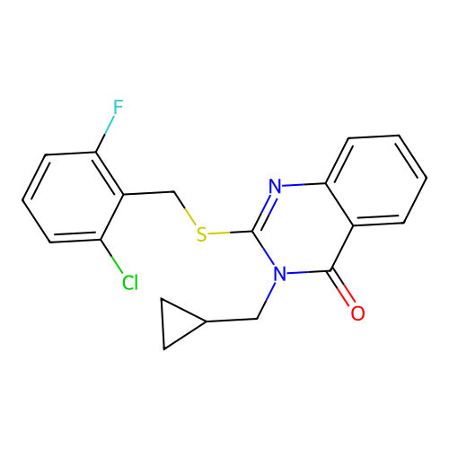 2-{[(2-chloro-6-fluorophenyl)methyl]sulfanyl}-3-(cyclopropylmethyl)-3,4-dihydroquinazolin-4-one structure
