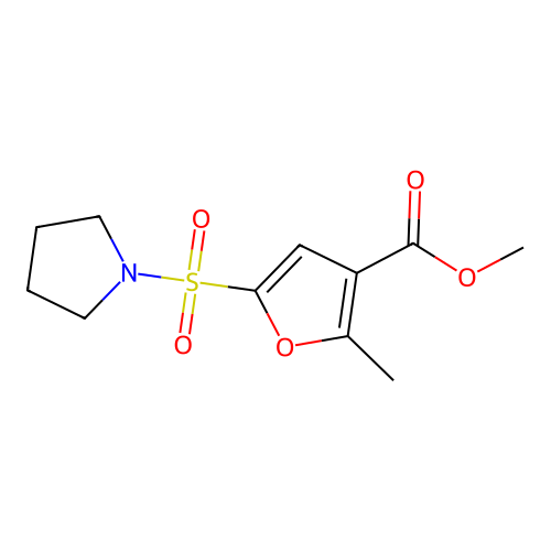 2-Methyl-5-(1-pyrrolidinylsulfonyl)-3-furancarboxylic acid methyl ester structure