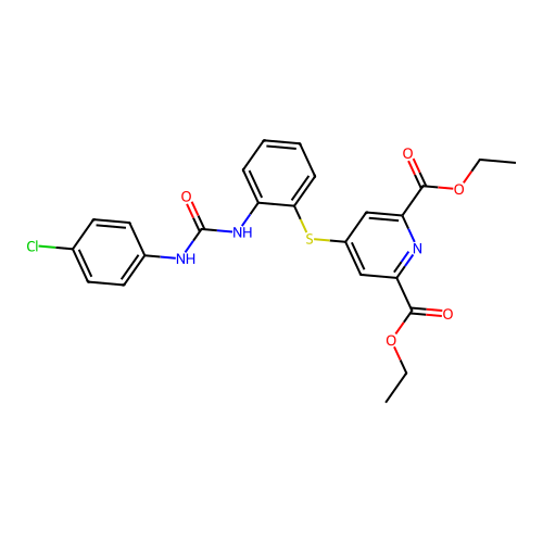Diethyl 4-((2-(3-(4-chlorophenyl)ureido)phenyl)thio)pyridine-2,6-dicarboxylate structure