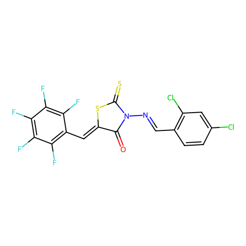 3-[[(2,4-Dichlorophenyl)methylene]amino]-5-[(2,3,4,5,6-pentafluorophenyl)methylene]-2-thioxo-4-thiazolidinone structure