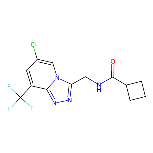 N-((6-chloro-8-(trifluoromethyl)-[1,2,4]triazolo[4,3-a]pyridin-3-yl)methyl)cyclobutanecarboxamide structure