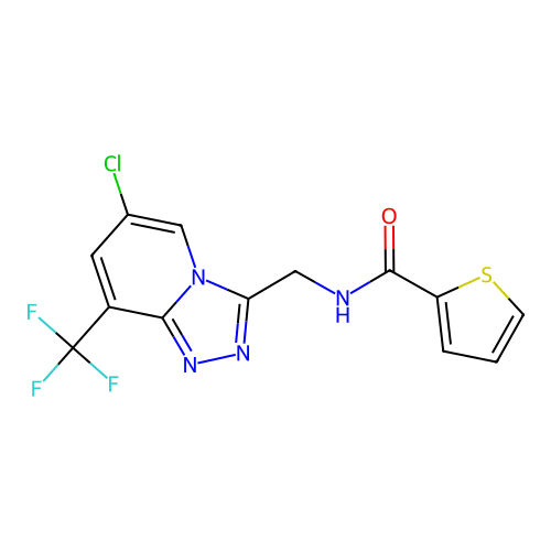 N-((6-chloro-8-(trifluoromethyl)-[1,2,4]triazolo[4,3-a]pyridin-3-yl)methyl)thiophene-2-carboxamide structure