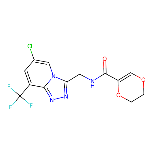 N-((6-chloro-8-(trifluoromethyl)-[1,2,4]triazolo[4,3-a]pyridin-3-yl)methyl)-5,6-dihydro-1,4-dioxine-2-carboxamide structure