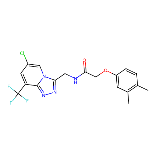 N-((6-chloro-8-(trifluoromethyl)-[1,2,4]triazolo[4,3-a]pyridin-3-yl)methyl)-2-(3,4-dimethylphenoxy)acetamide structure
