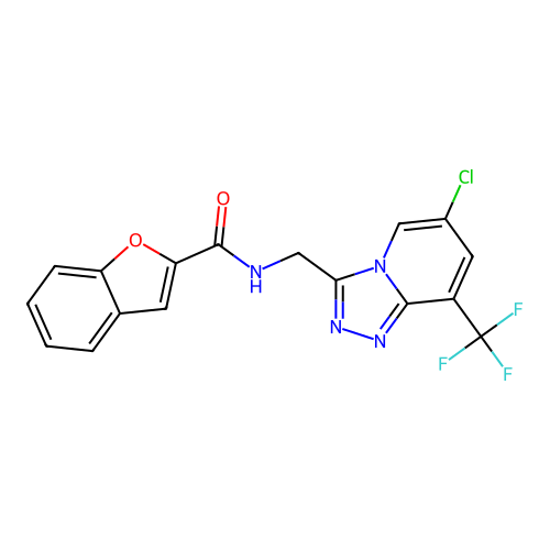 N-((6-chloro-8-(trifluoromethyl)-[1,2,4]triazolo[4,3-a]pyridin-3-yl)methyl)benzofuran-2-carboxamide structure