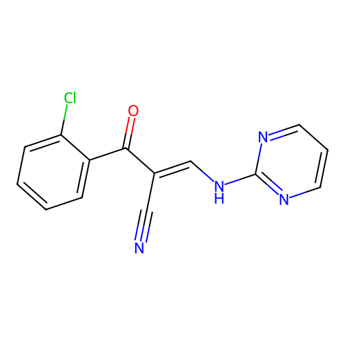 (E)-2-(2-chlorobenzoyl)-3-(pyrimidin-2-ylamino)prop-2-enenitrile structure