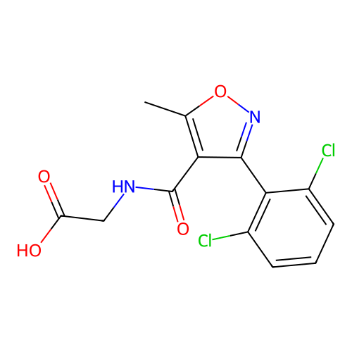 N-((3-(2,6-Dichlorophenyl)-5-methyl-4-isoxazolyl)carbonyl)glycine structure