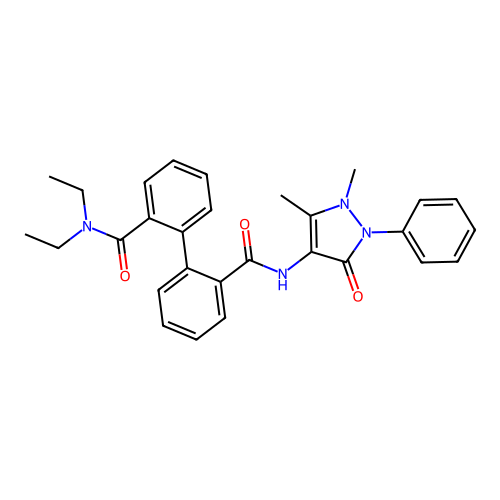 2-[2-(diethylcarbamoyl)phenyl]-N-(1,5-dimethyl-3-oxo-2-phenyl-pyrazol-4-yl)benzamide structure